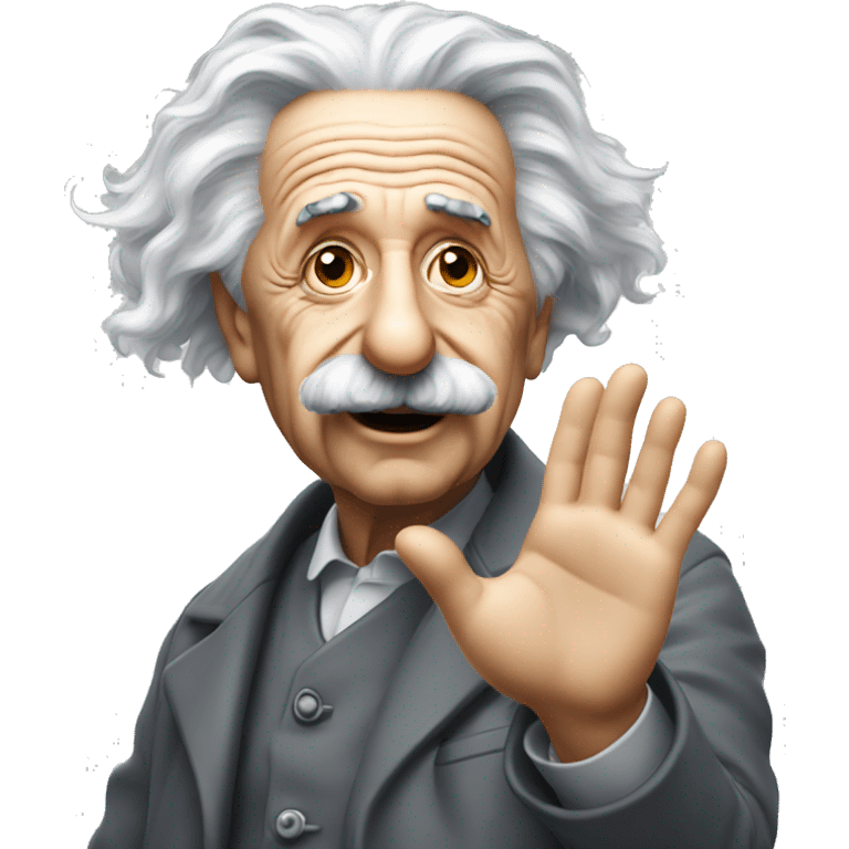 albert einstein with vawing hand emoji