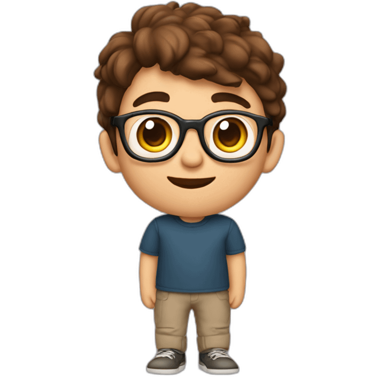 a 12-year-old boy with brown hair and glasses performs on the stage of the theater emoji