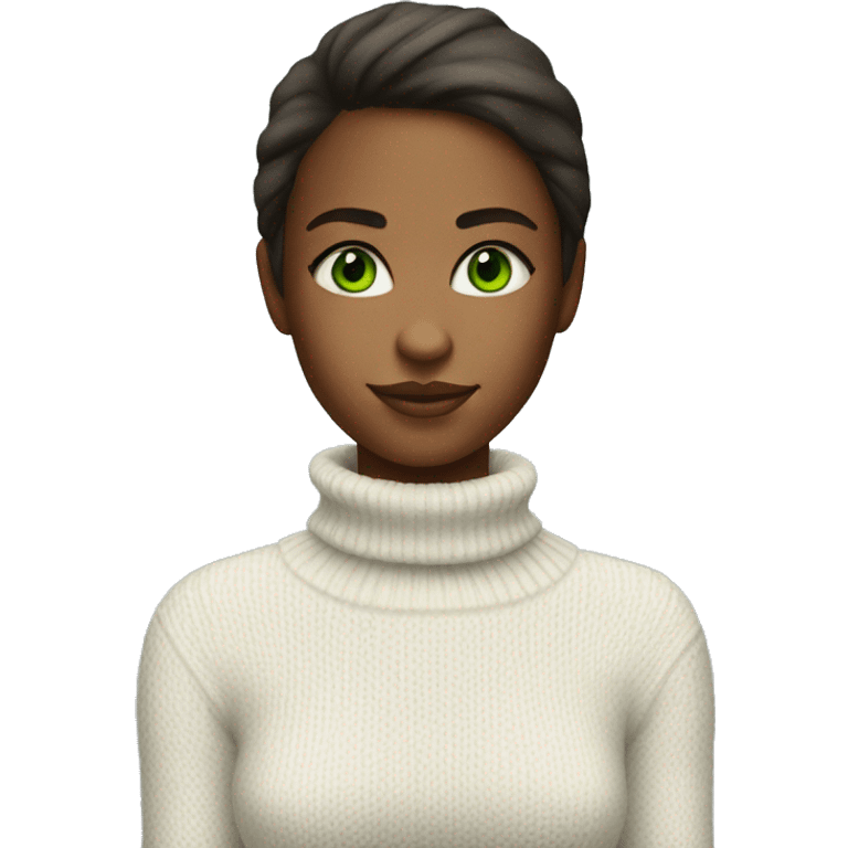 girl in white turtleneck sweater with green eyes emoji