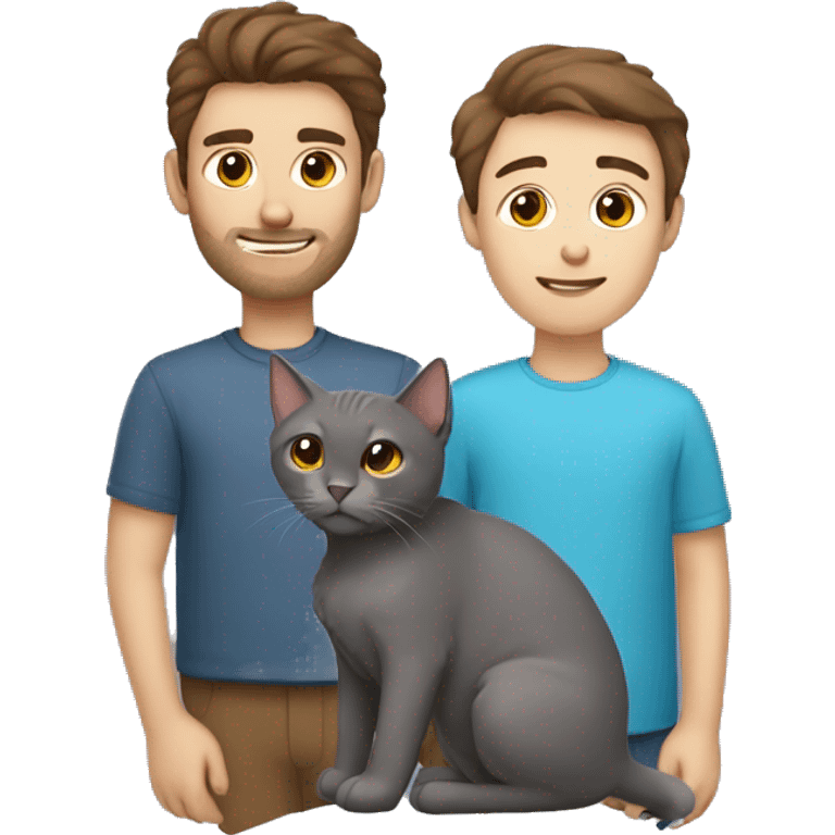 Brown hair man and russian blue cat together emoji