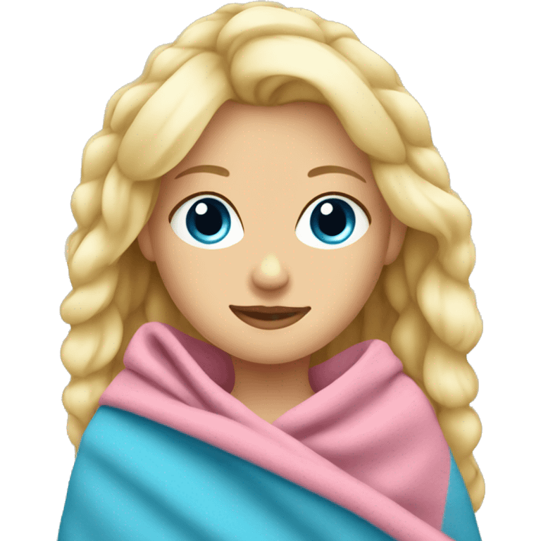 blonde girl blue eyes in pink blanket emoji