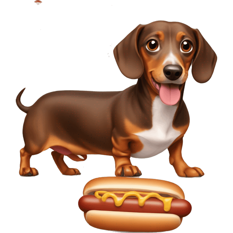 weiner dog with hot dog emoji