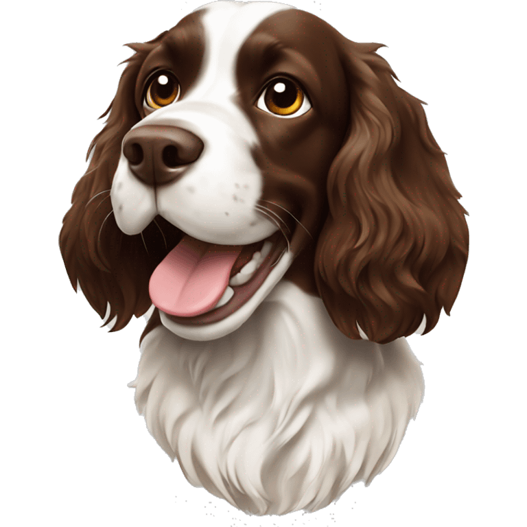 Brown and white springer spaniel playing fetch emoji