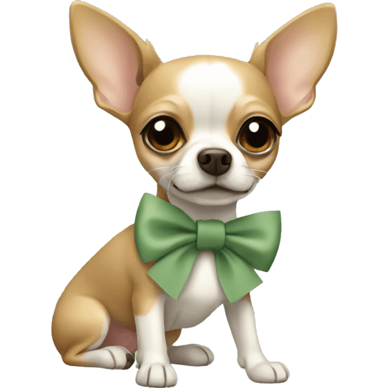 Chihuahua wearing sage green bow emoji