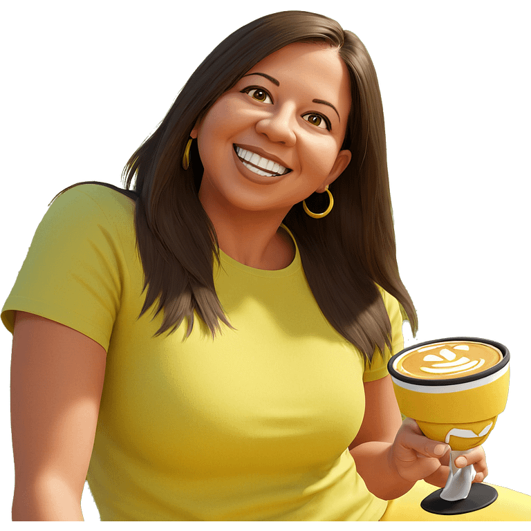 smiling girl with cup emoji