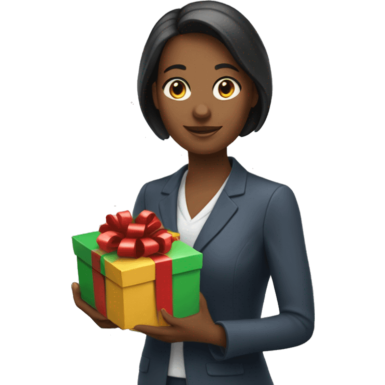 A female teacher holds a gift in her hand emoji