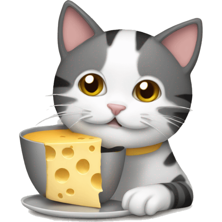 Cat eating a bowl of back and cheese emoji