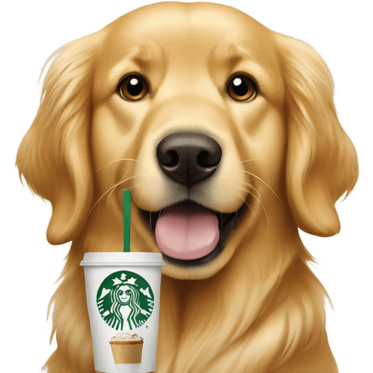 Golden retriever with starbucks emoji