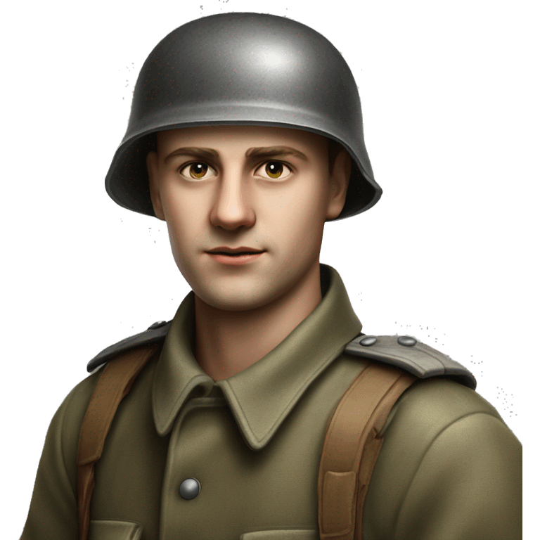 guy 28 years old german soldier in helmet 1940 photorealistic serious emoji