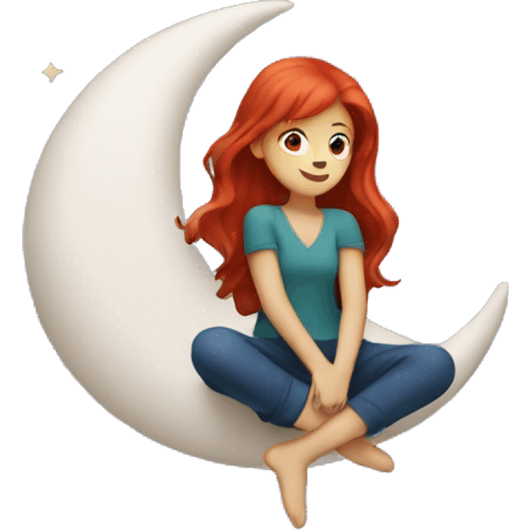 red hair girl sitting on crescent moon emoji