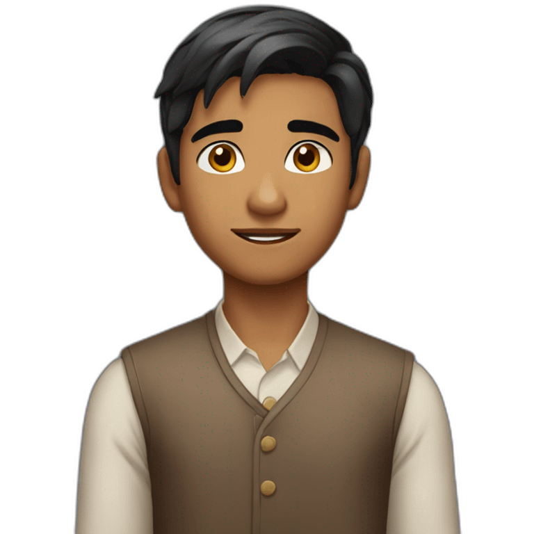 young handsome Indian boy with fair skin with sharp jawline and small eyes emoji