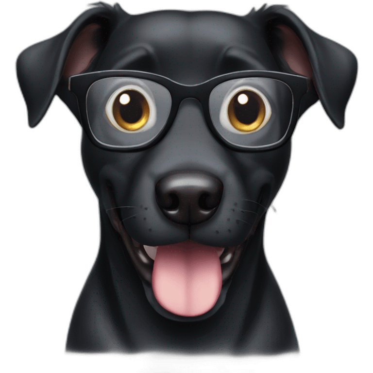 Happy black dog with glasses  emoji