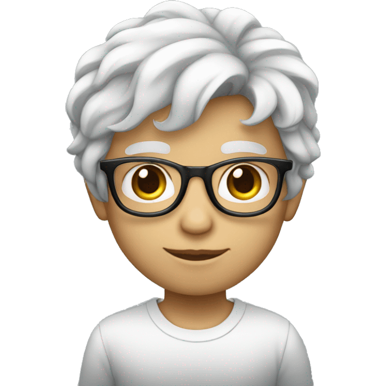 Un niño blanco con lentes azules y cabello negro  emoji