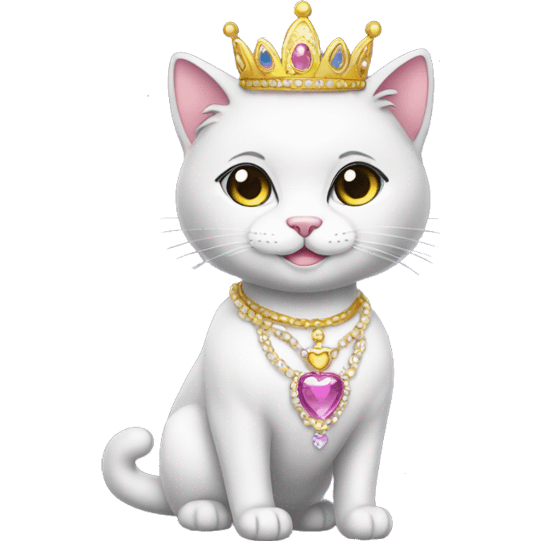 Sparkly princess-cat with tiara and necklace full body emoji