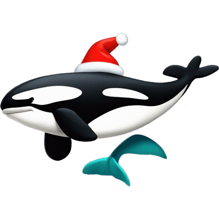 Orca with Christmas hat and a scarf swimming emoji