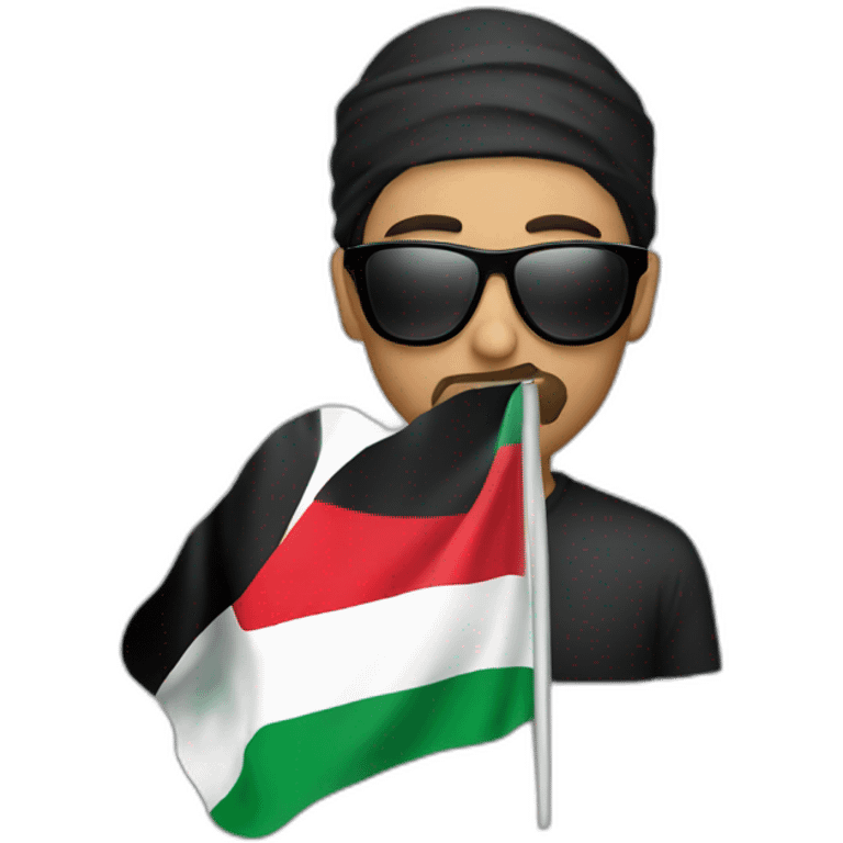 Muslim men with sunglasses take Palestine flag emoji