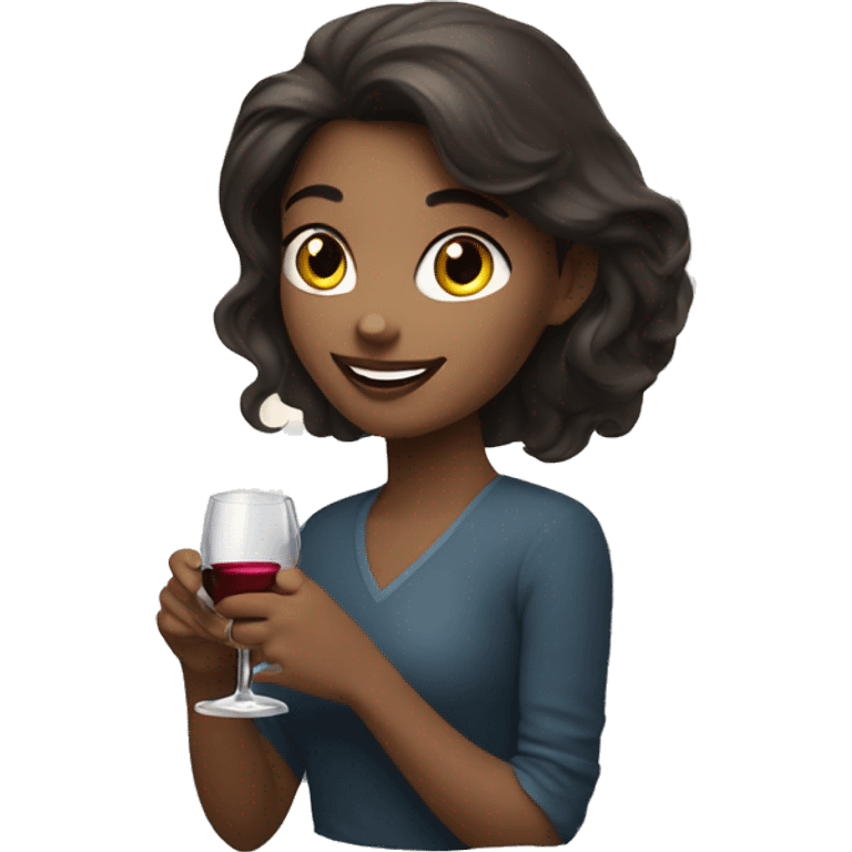 Medium-haired Brunette Girl near the moon with wineglass in hand emoji