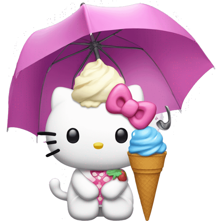 Hello Kitty with ice cream and rain emoji