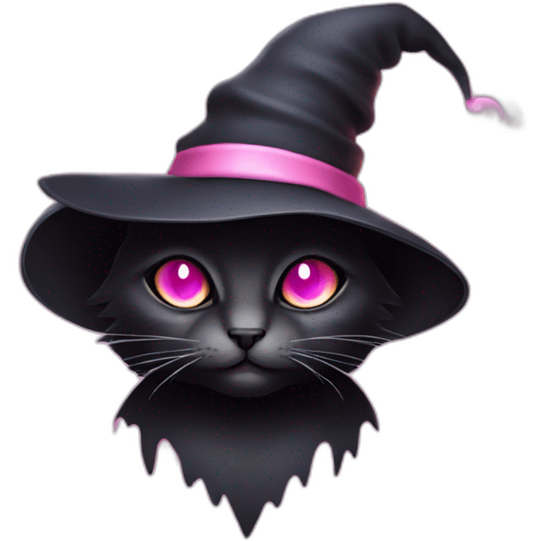 black witchcat with pink eyes and light pink hat emoji