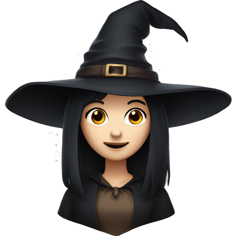 witch with short black hair, a witch hat, fair skin and brown eyes emoji