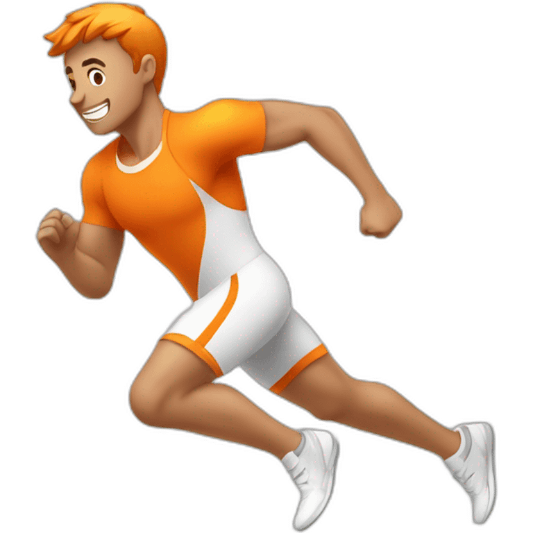 male athletic parcour athlete in orange white cloths, running emoji