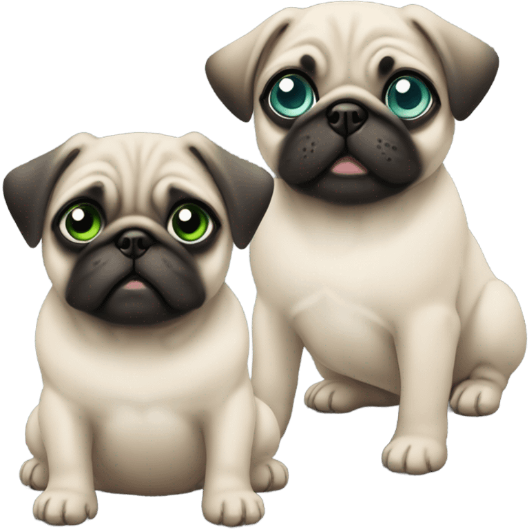 2 Baby pugs 1 with green eyes and 1 with blue  emoji