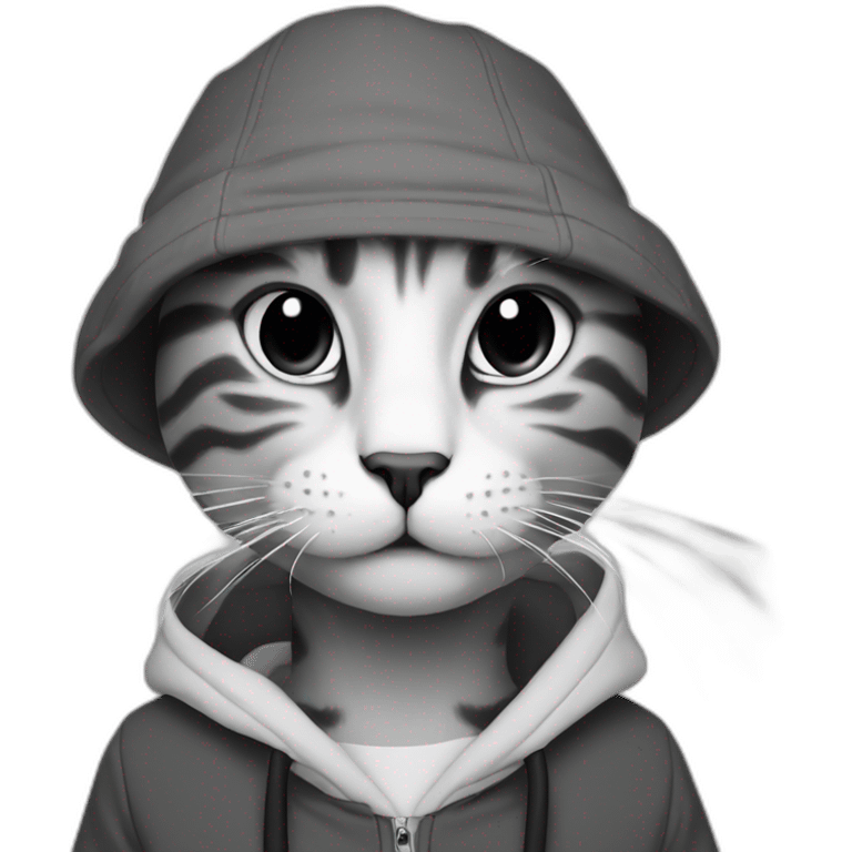 Cat black and white rap emoji