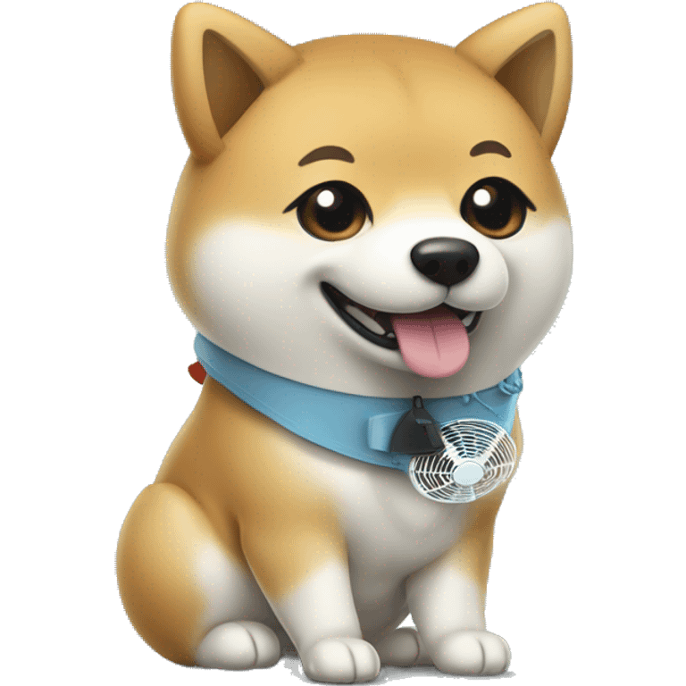 a cute shiba inu holds a miniature electric fan. emoji