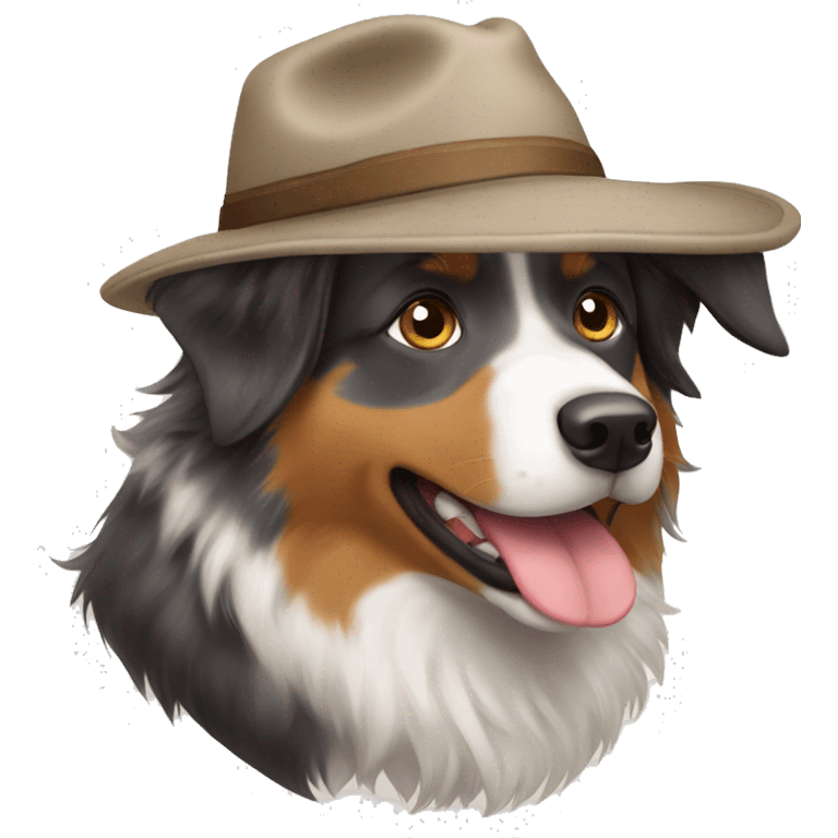 Australian shepherd wearing hat emoji