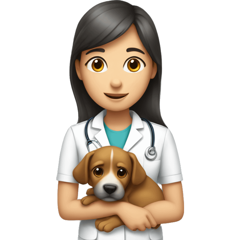 Dog cuddles veterinarian girl emoji