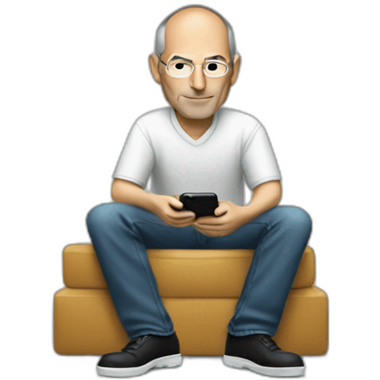 Steve Jobs sitting down with his iPhone emoji