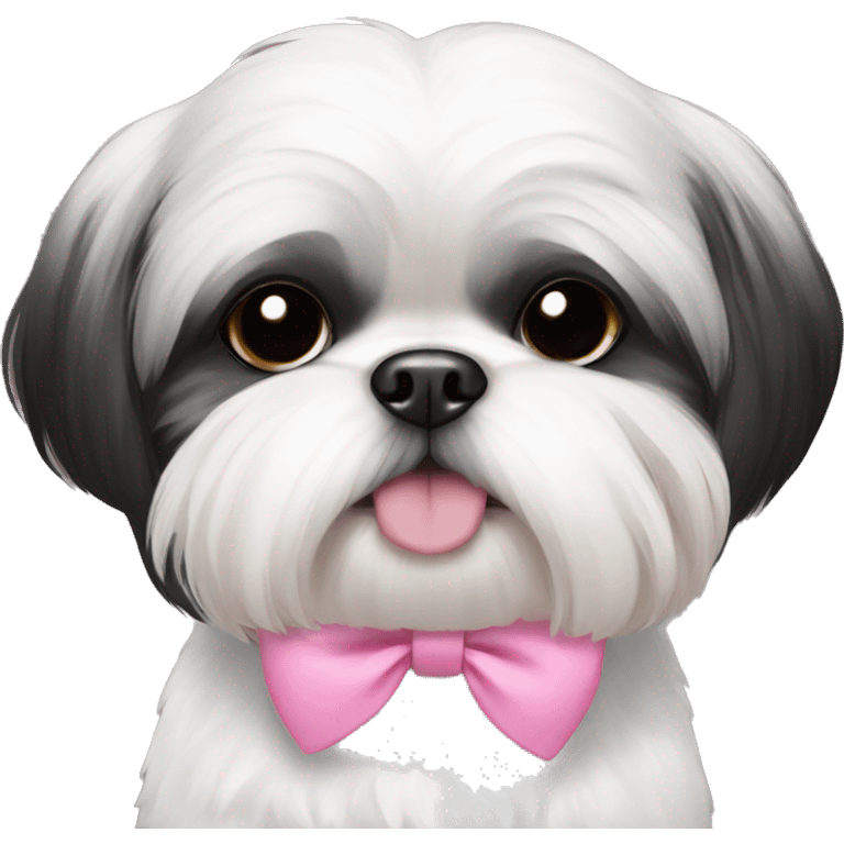 Shihtzu black and white with pink bow emoji