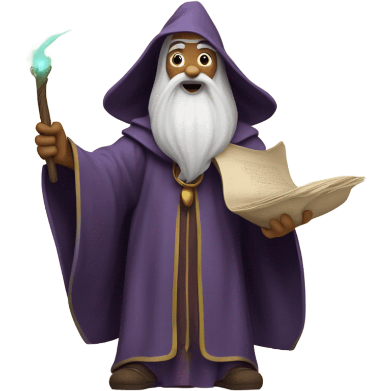 Wizard holding a schedule and waving his wand at it emoji