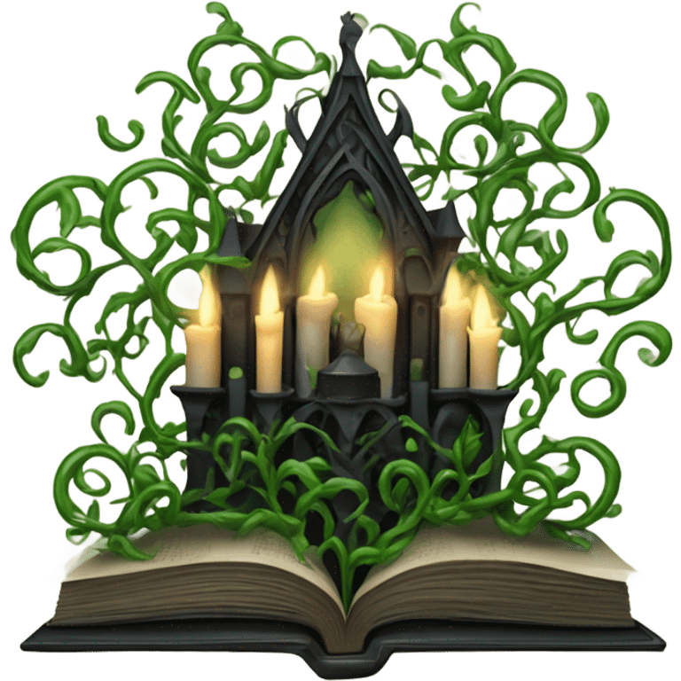 Goth style book with vines and candles around it  emoji