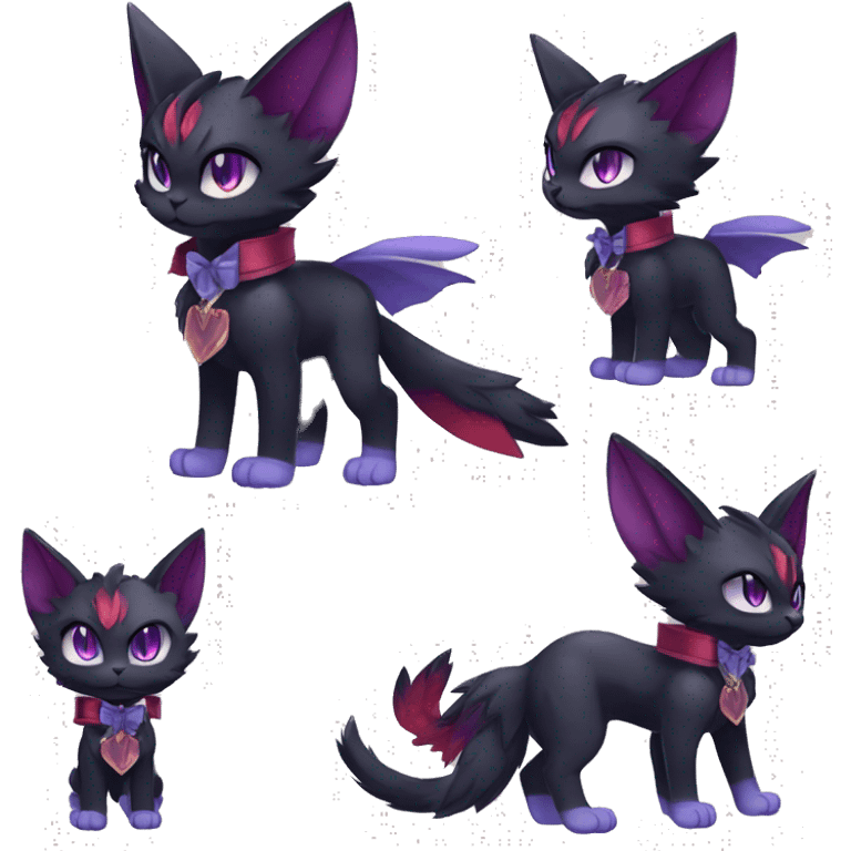 cool cartoon anthro edgy distinguished ethereal elegant beautiful fantasy black purple red ethereal fantasy nargacuga-Noivern-cat-Fakemon collar harness bow tie full body emoji