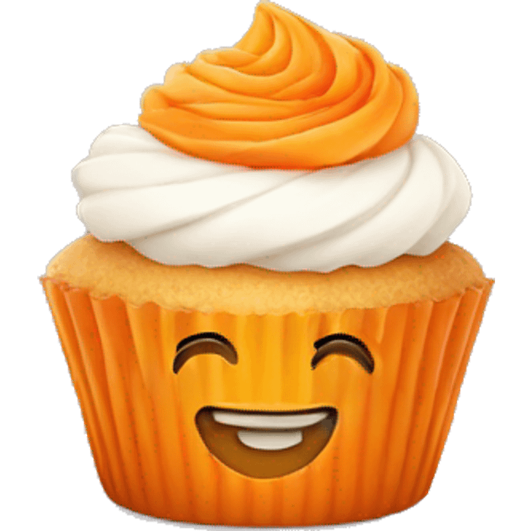 Orange cupcake with a happy face emoji