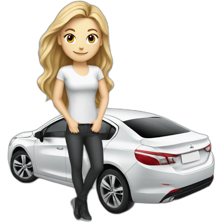 White peugeot 408 with girl emoji