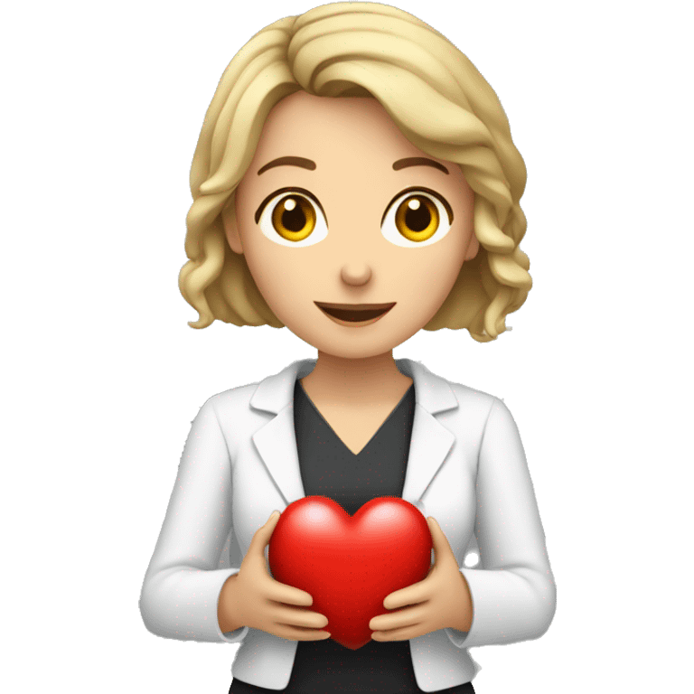 A European woman teacher holds her heart in her hands emoji