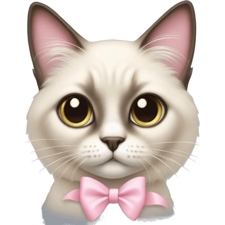 Long haired Siamese cat with pastel pink bow emoji