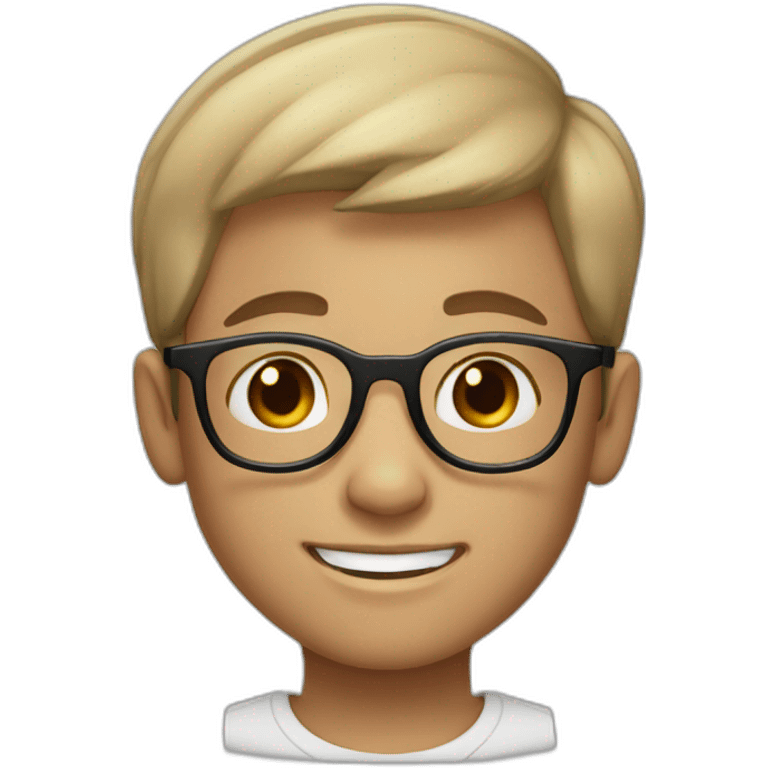 A smiling boy with short hair and light skin wearing black-rimmed round glasses emoji