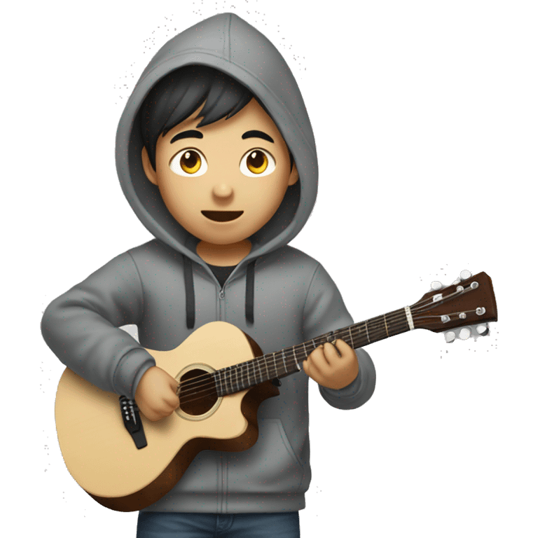 korean boy in grey hoodie jacket playing guitar  emoji