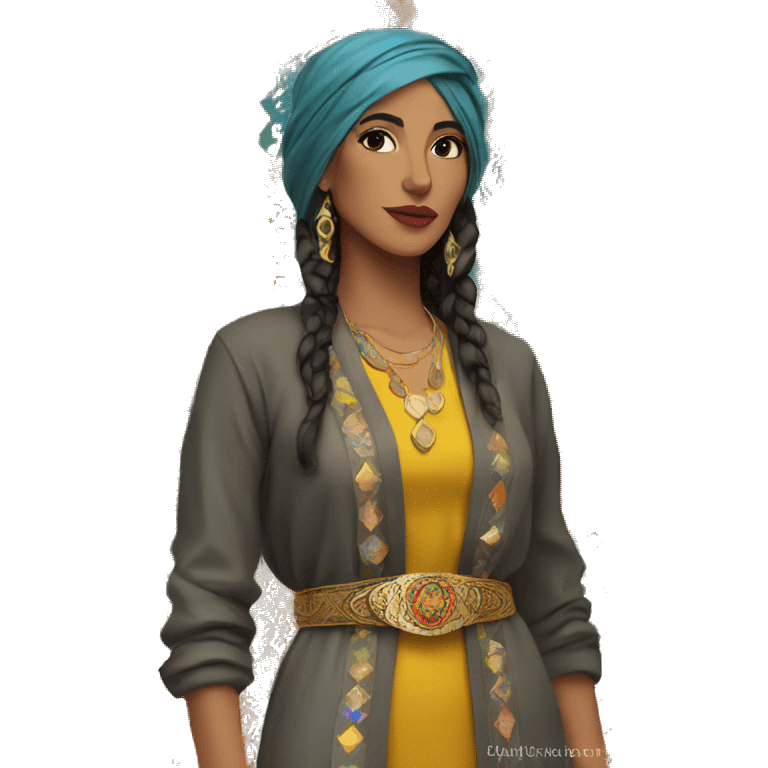 Colorful Kurdish dress, accessory gold belt, long cardigan  emoji