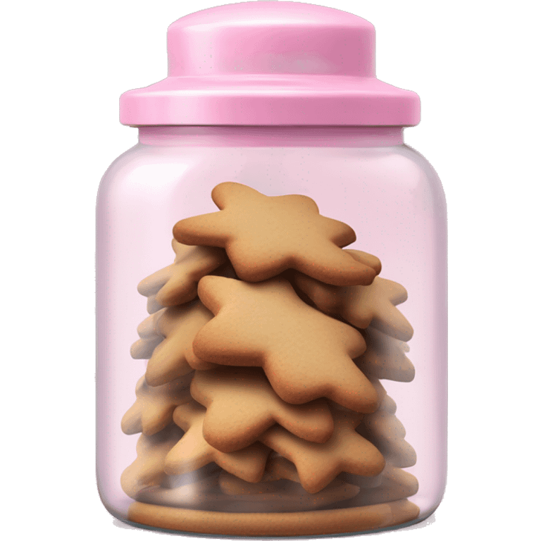 Realistic glass cookie jar with light pink lid full of gingerbread cookies isolated.  emoji