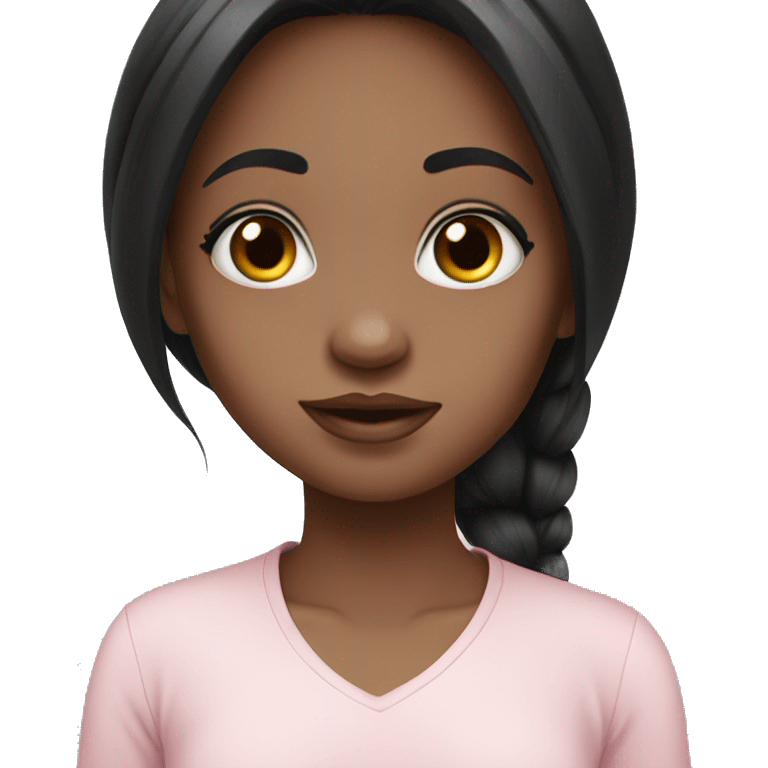 Very cute girl , with white skin , black long hair , beautiful big eyes , and light pink shirt emoji