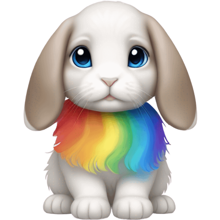 Cute holland lop bunny with big blue eyes wearing rainbow dress emoji