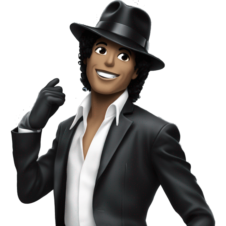 “Michael Jackson in a black suit, white glove, and fedora, striking a dance pose.” emoji