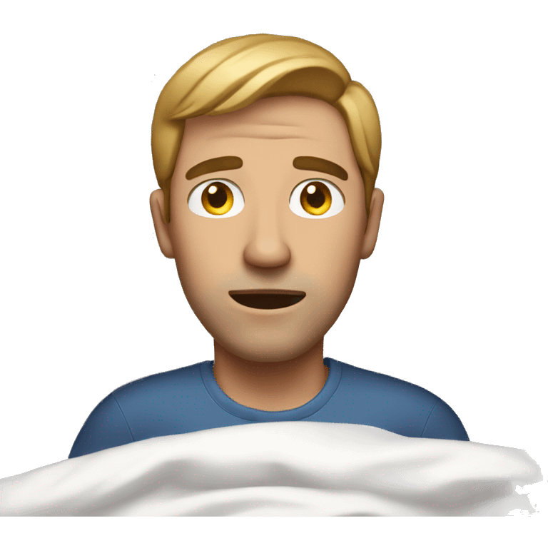 White man in bed with eyes open emoji