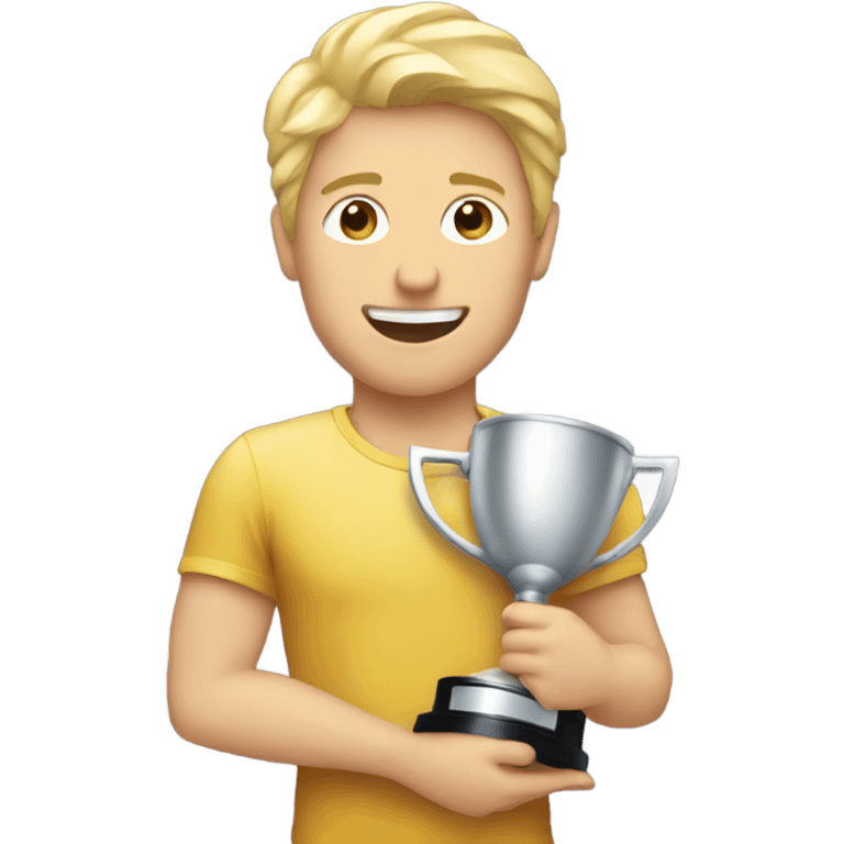 Blond man holding two trophies emoji