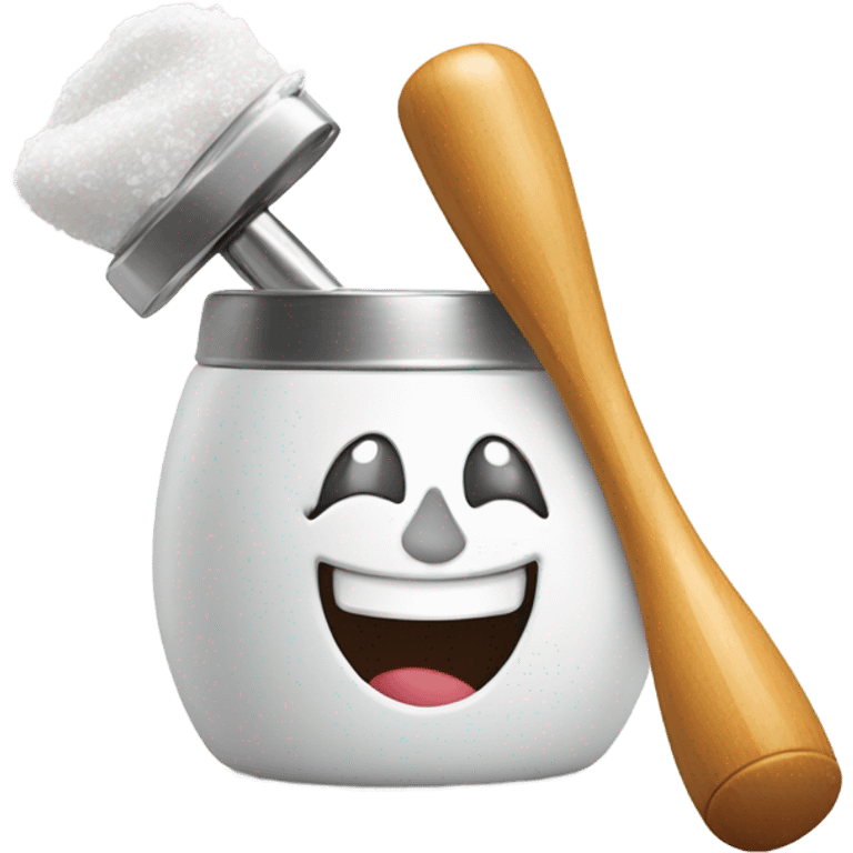 Smiling face with salt and lighter with a spoon emoji