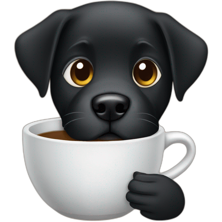 Black dog drink coffee emoji